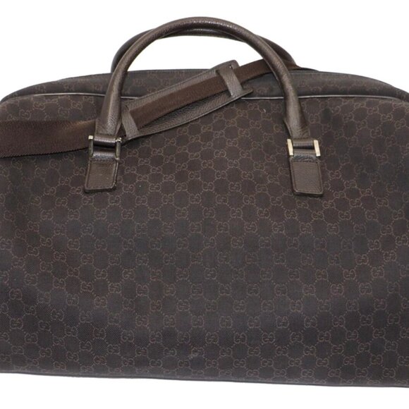 Gucci Dark Brown GG Canvas Leather Boston Bag - Picture 1 of 15
